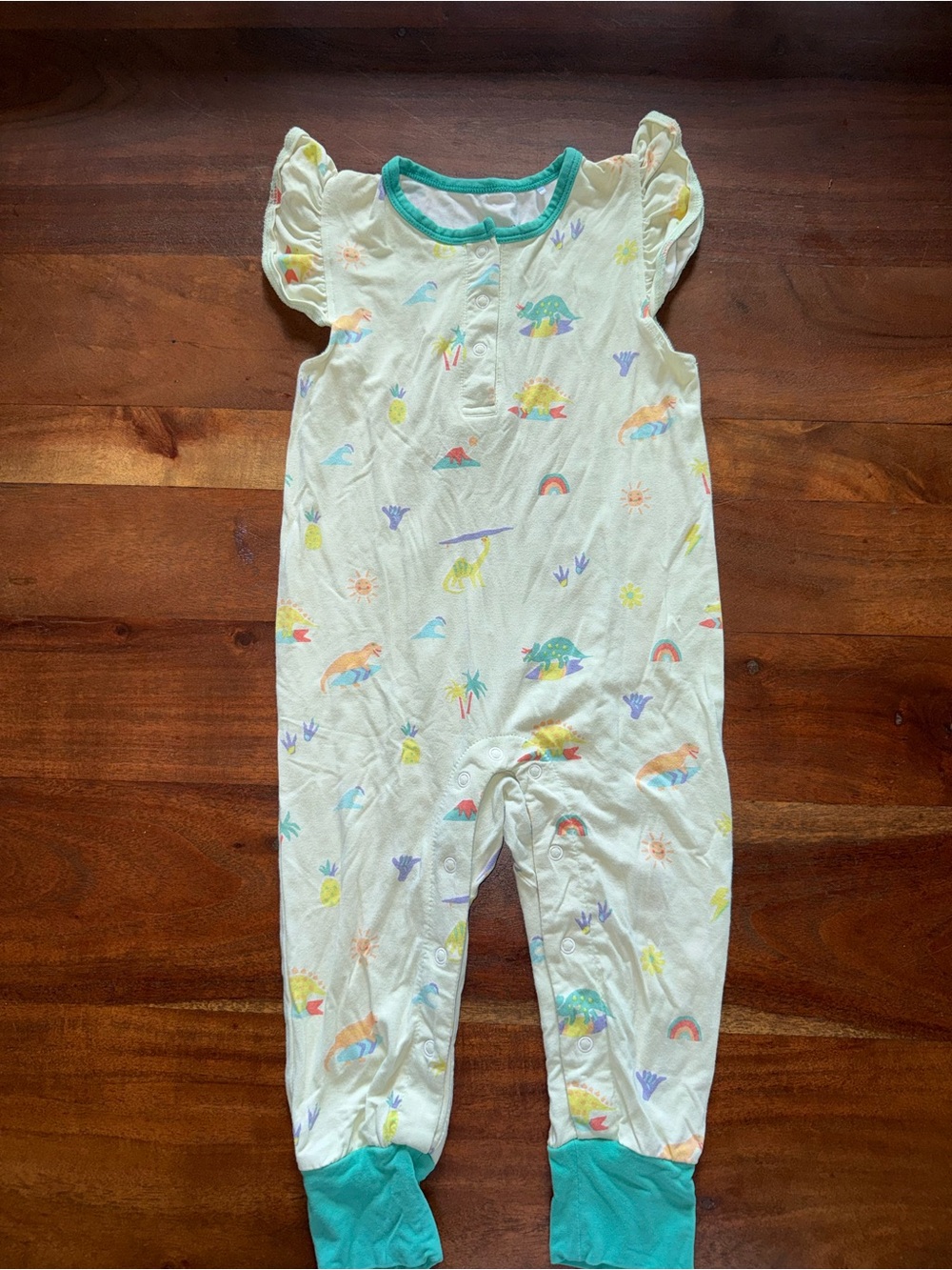 Baby Girls Cream‎ Dino & Rainbow Jumpsuit